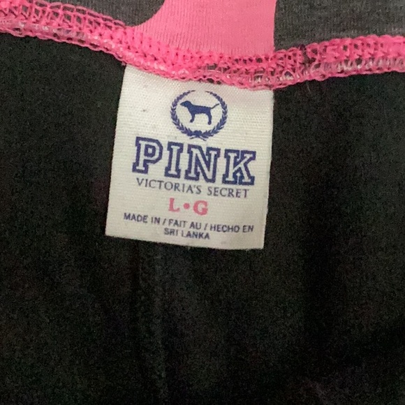 PINK Victoria's Secret Black Leggings Pink heart Trim metallic silver PINK logo - Picture 4 of 6